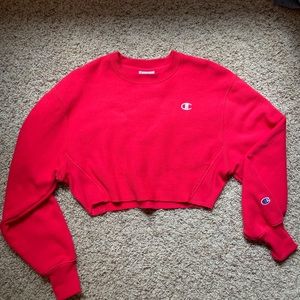 Champion Reverse Weave Red Cropped Crewneck Sweatshirt